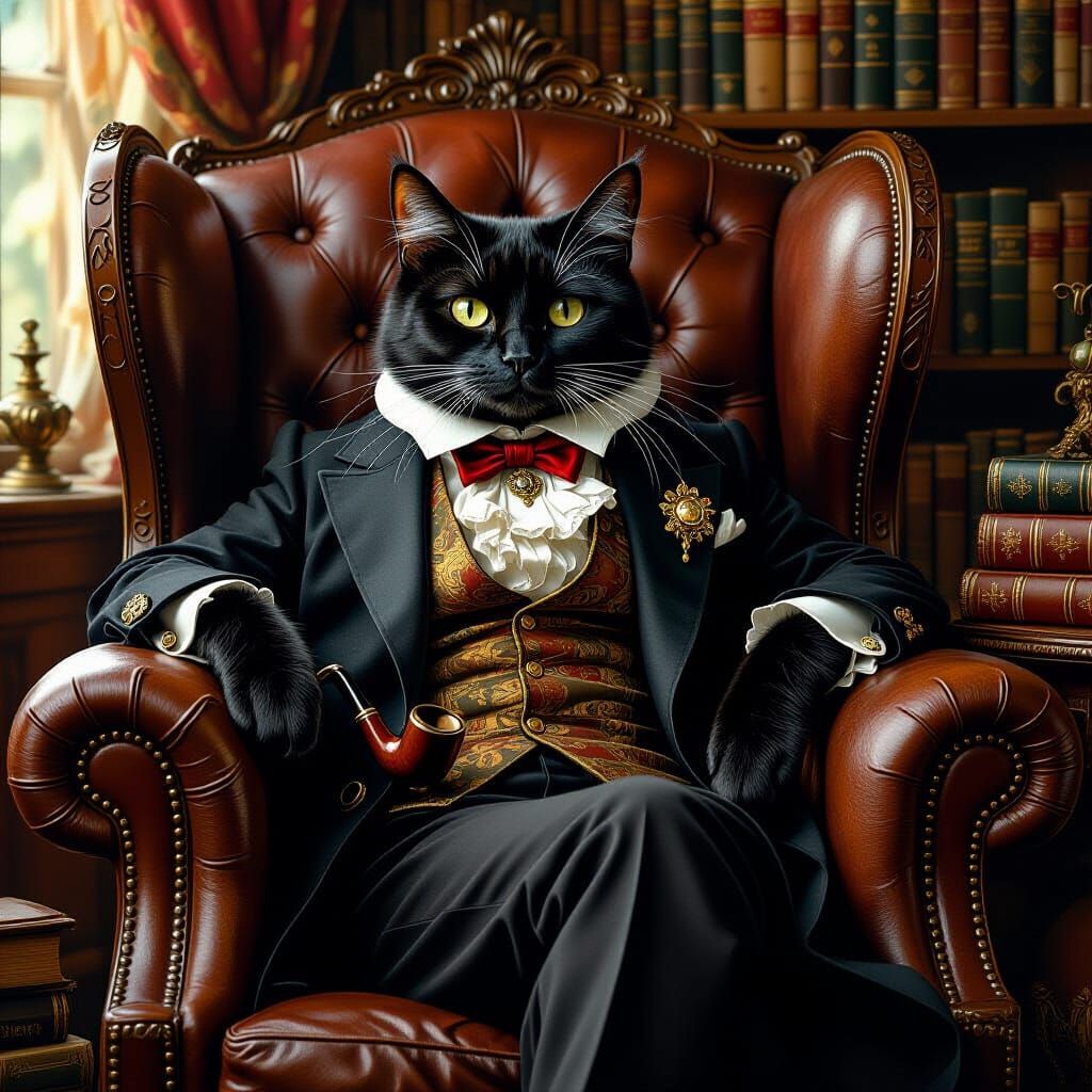 Regal Cat with Monocle in Whimsical Style