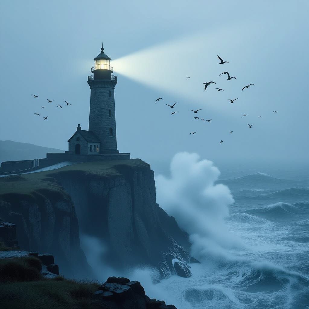 Ancient Lighthouse in Stormy Gothic Landscape