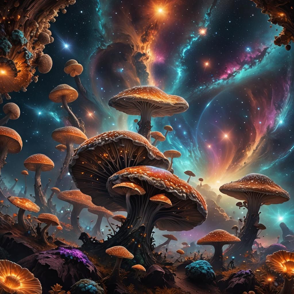 Cosmic Fractal Mushroom in Starry Galaxy