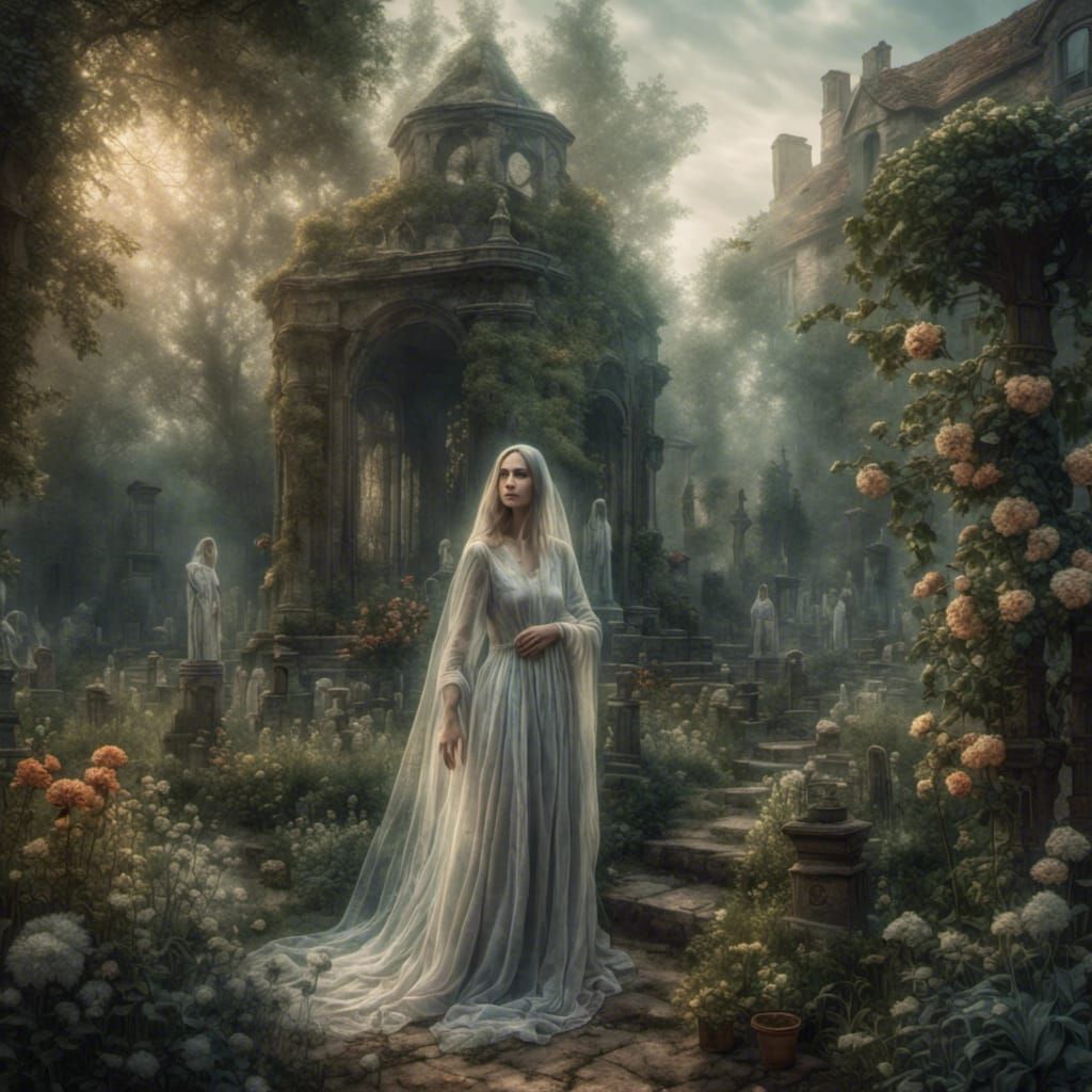 Unhappy Woman in Ghostly Garden