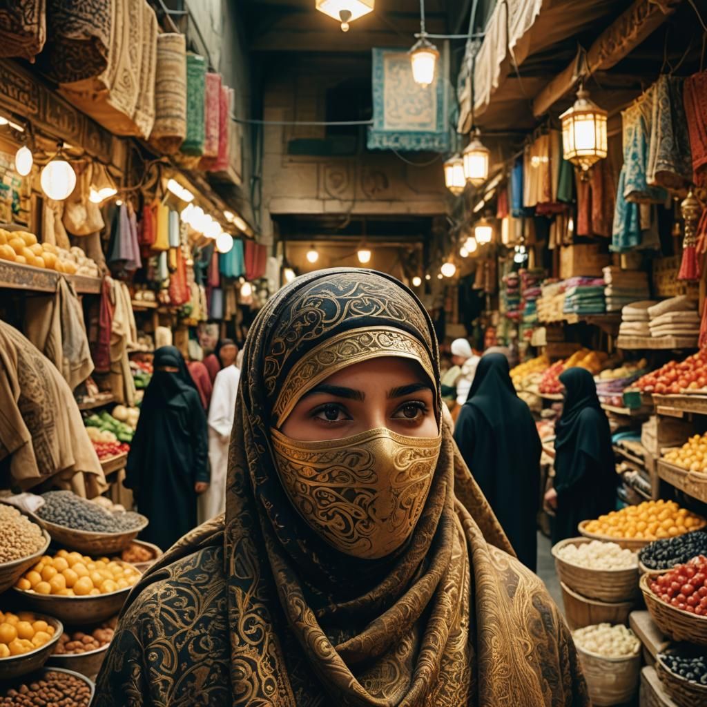 Muslim Woman with Niqab in Jerusalem Market