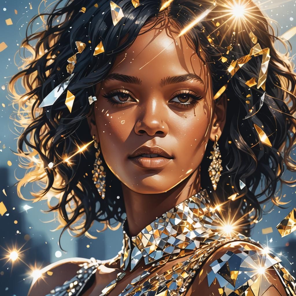 Rihanna in Diamond Waves: A Digital Illustration