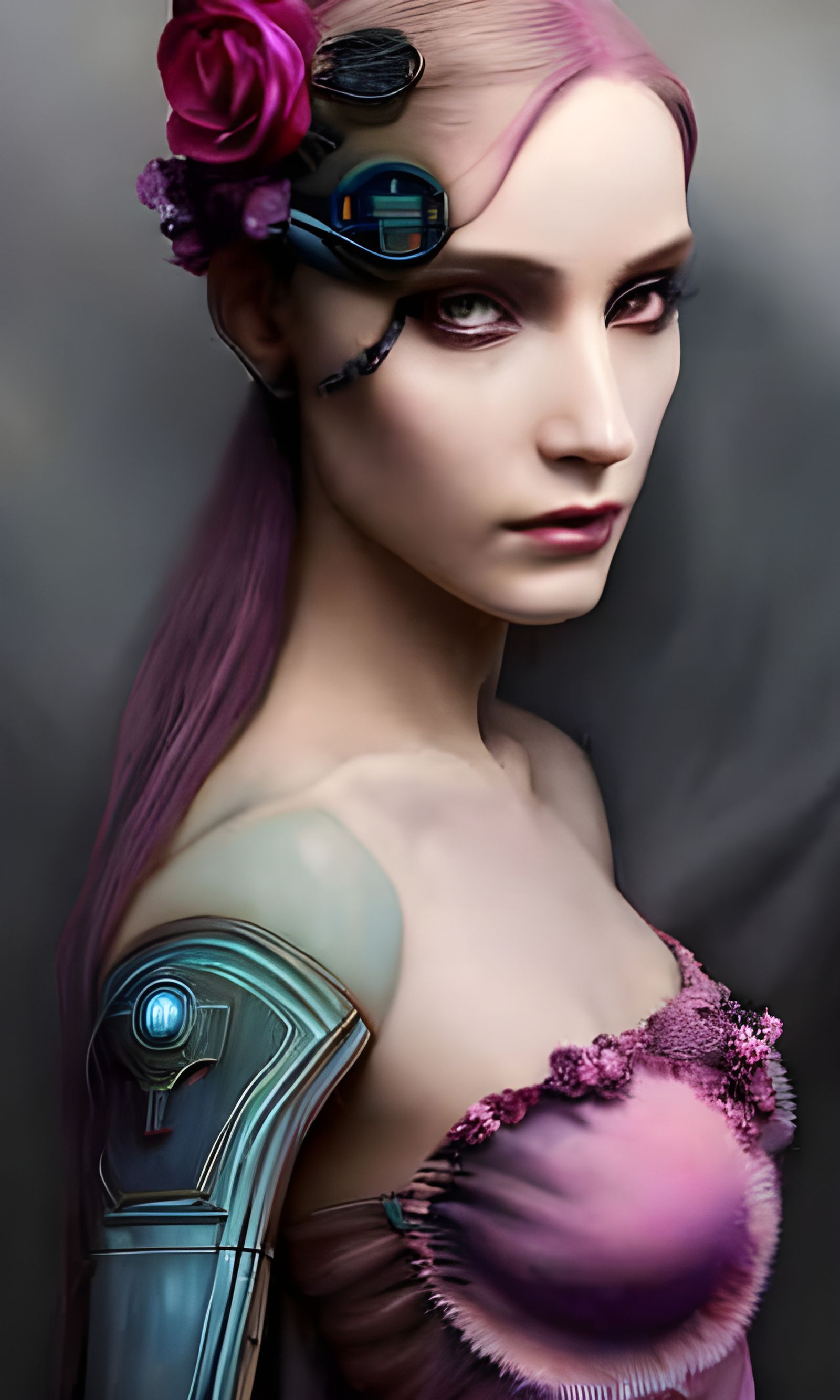 Cyberpunk Girl with Neural Implant and Enhanced Arm