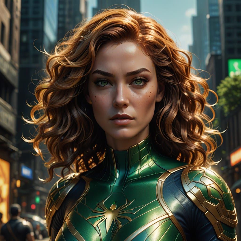 Marvel-Inspired Fantasy Superheroine in Metallic Armor