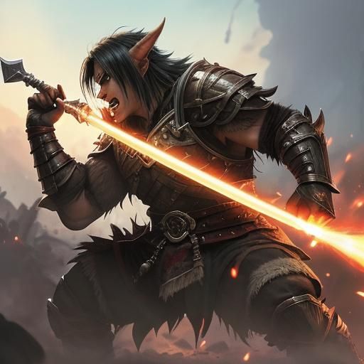 Warrior Versus Orcs: Anime-Inspired Battle Scene