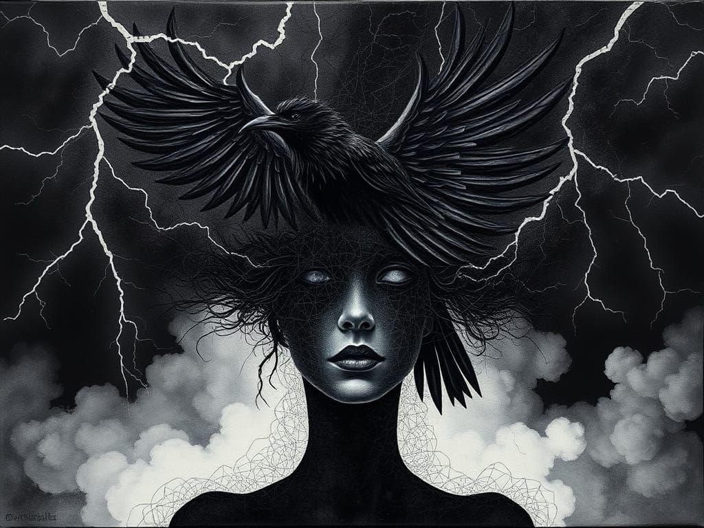 Ominous Woman Portrait in Brutalist Gothic Style