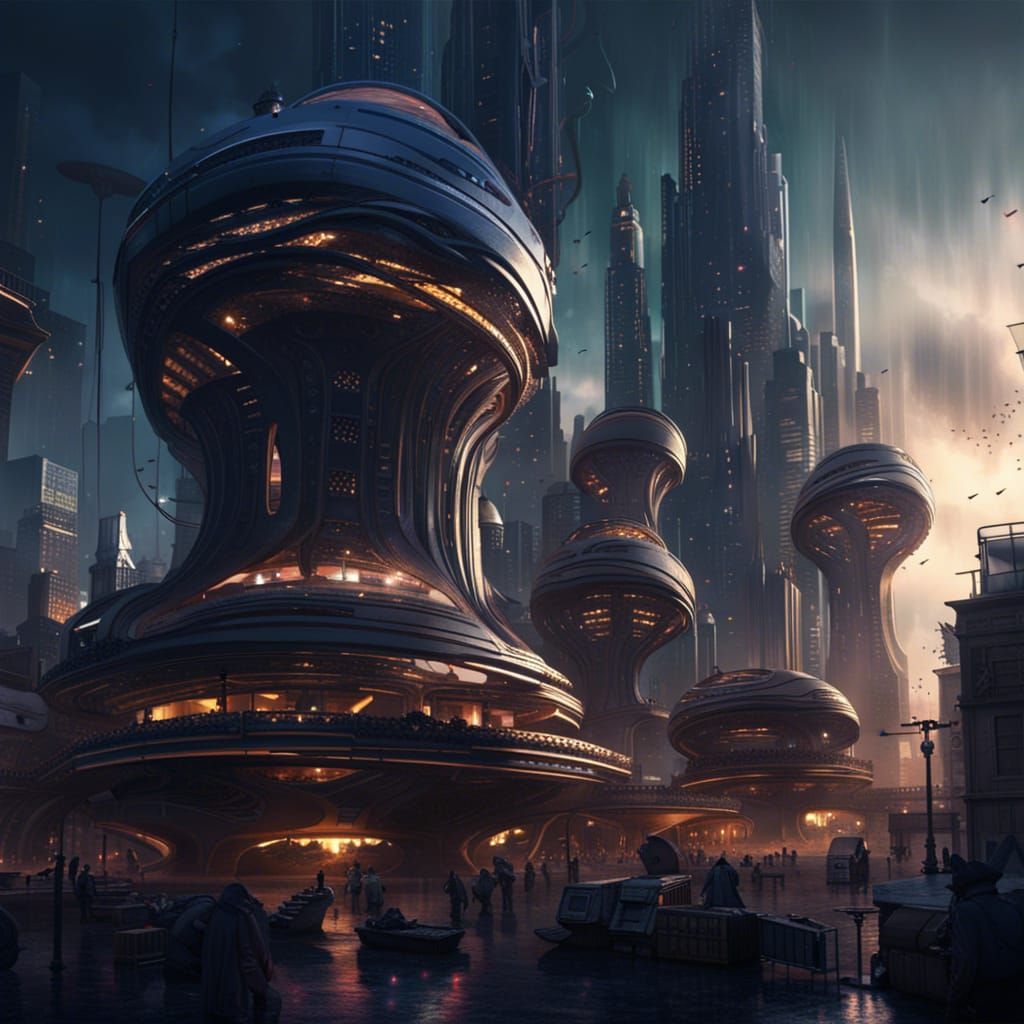 Harmonic Cityscape in a Dark Fantasy Style