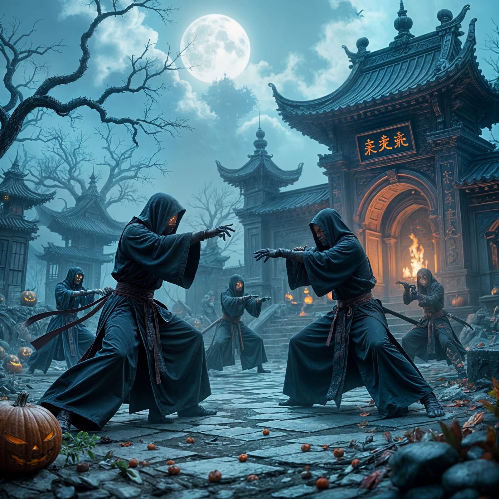Halloween Ghouls Practice Kung Fu in Graveyard Dojo