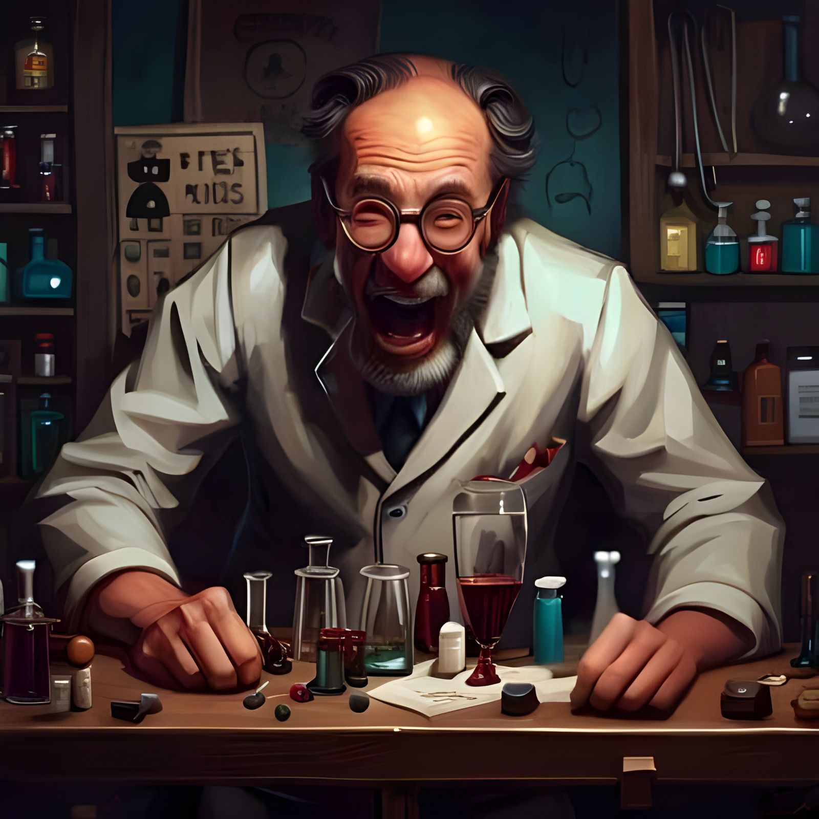 Mad Scientist in Lab: Hyperdetailed Digital Painting
