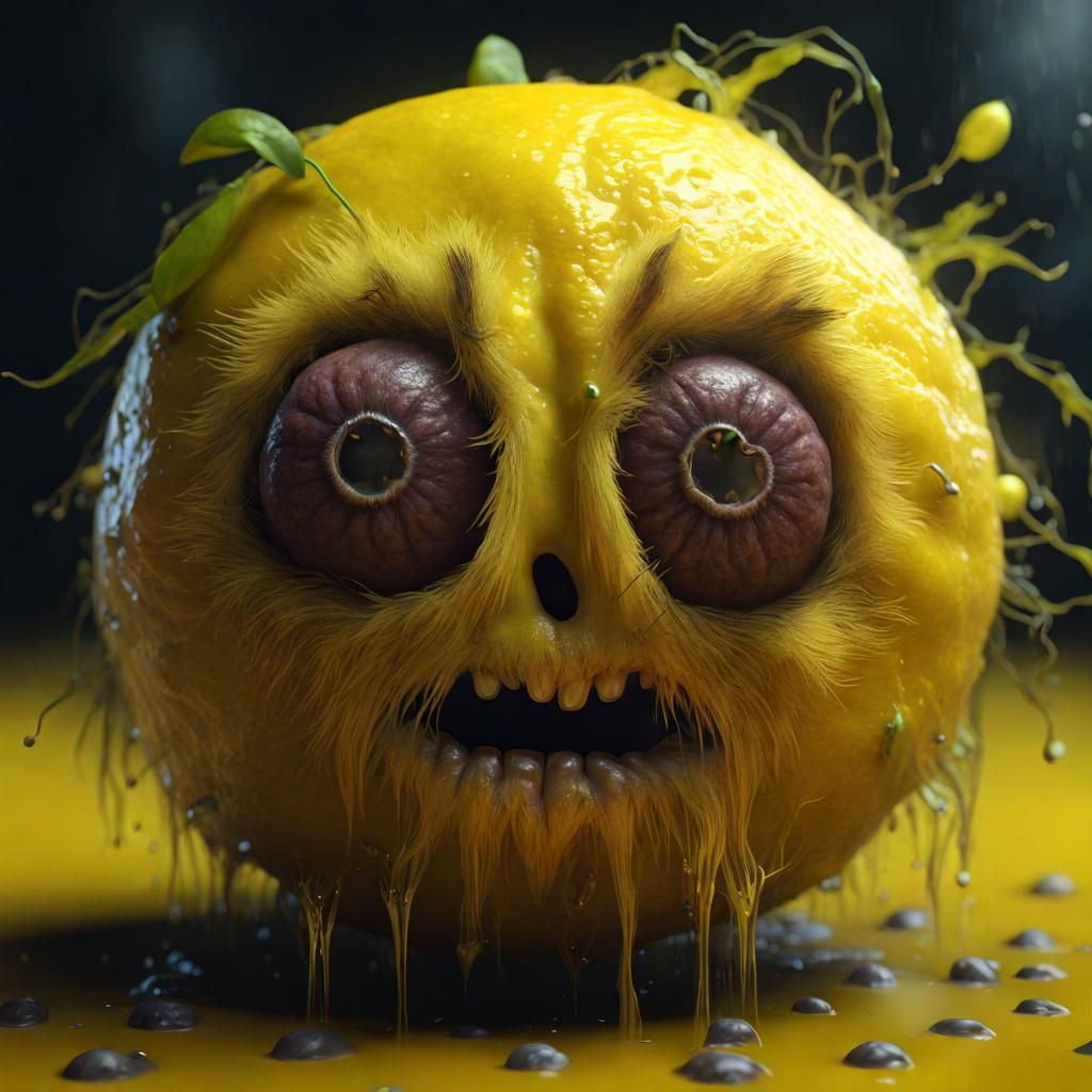 Creepy Realistic Hairy Lemon with a Face