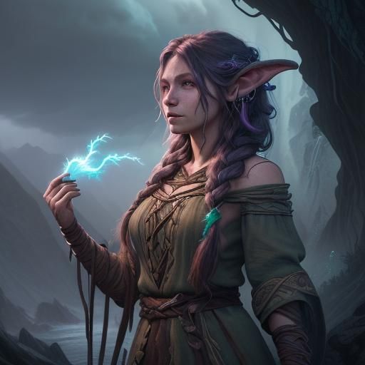 Firbolg Druid Casting Thunderwave: Fantasy Concept Art
