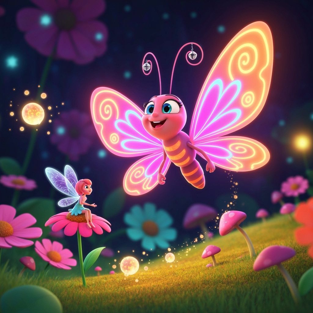 Whimsical Butterfly in Neon Garden