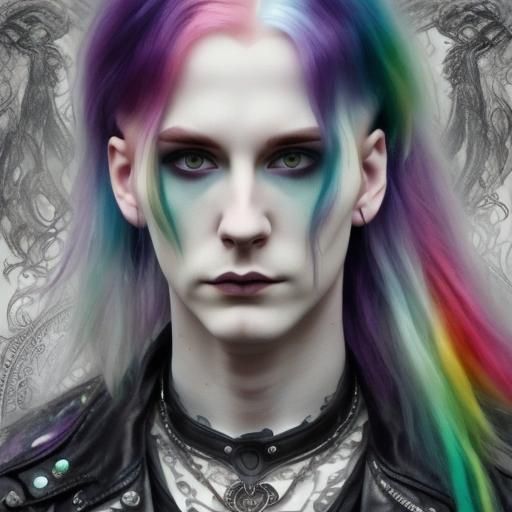 Gothic Man with Rainbow Hair, in Fantasy Art Style