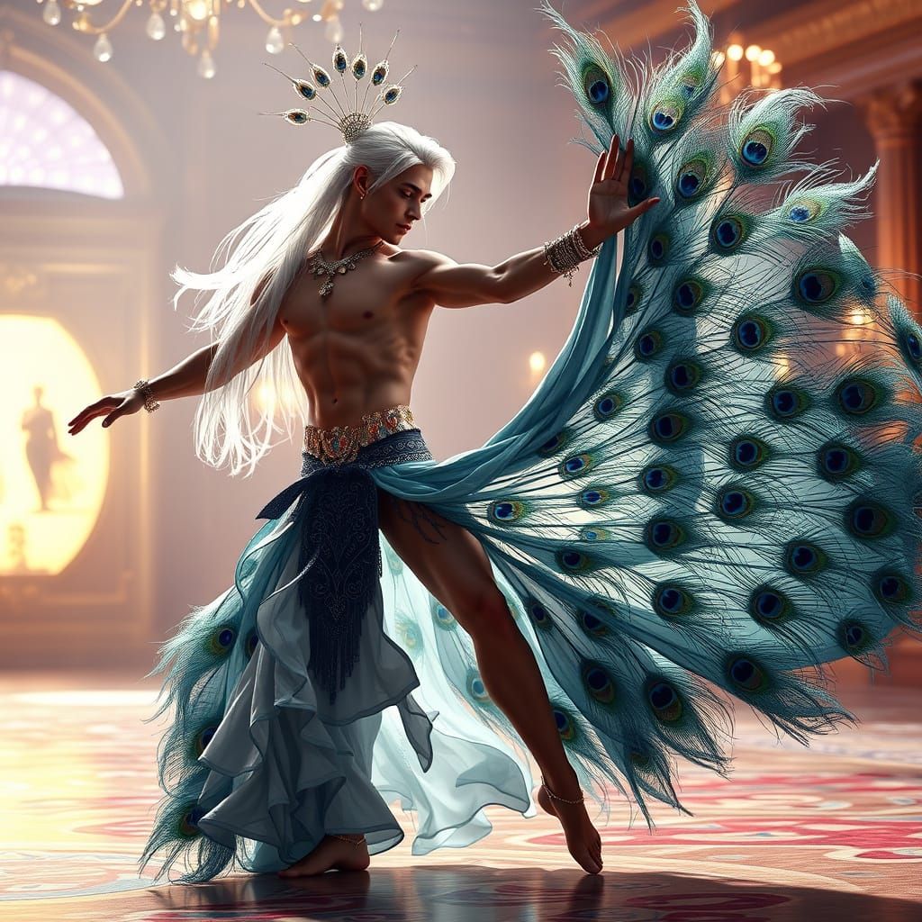 Magnificent Male Belly Dancer in Peacock-Inspired Regalia