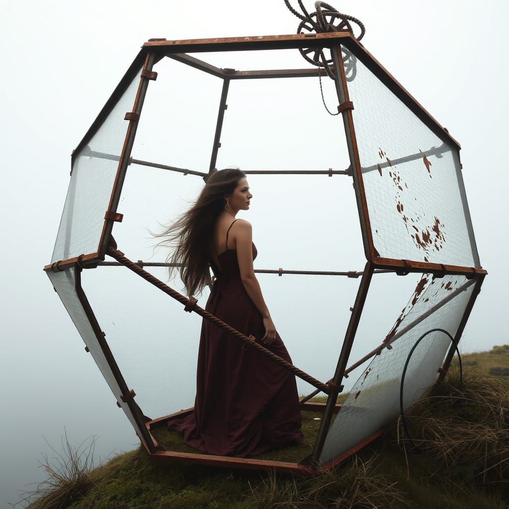 Ethereal Beauty Trapped in a Dystopian Metal Cage