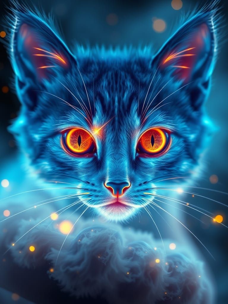 Bioluminescent Kitten Sculpture in Fiber Optics