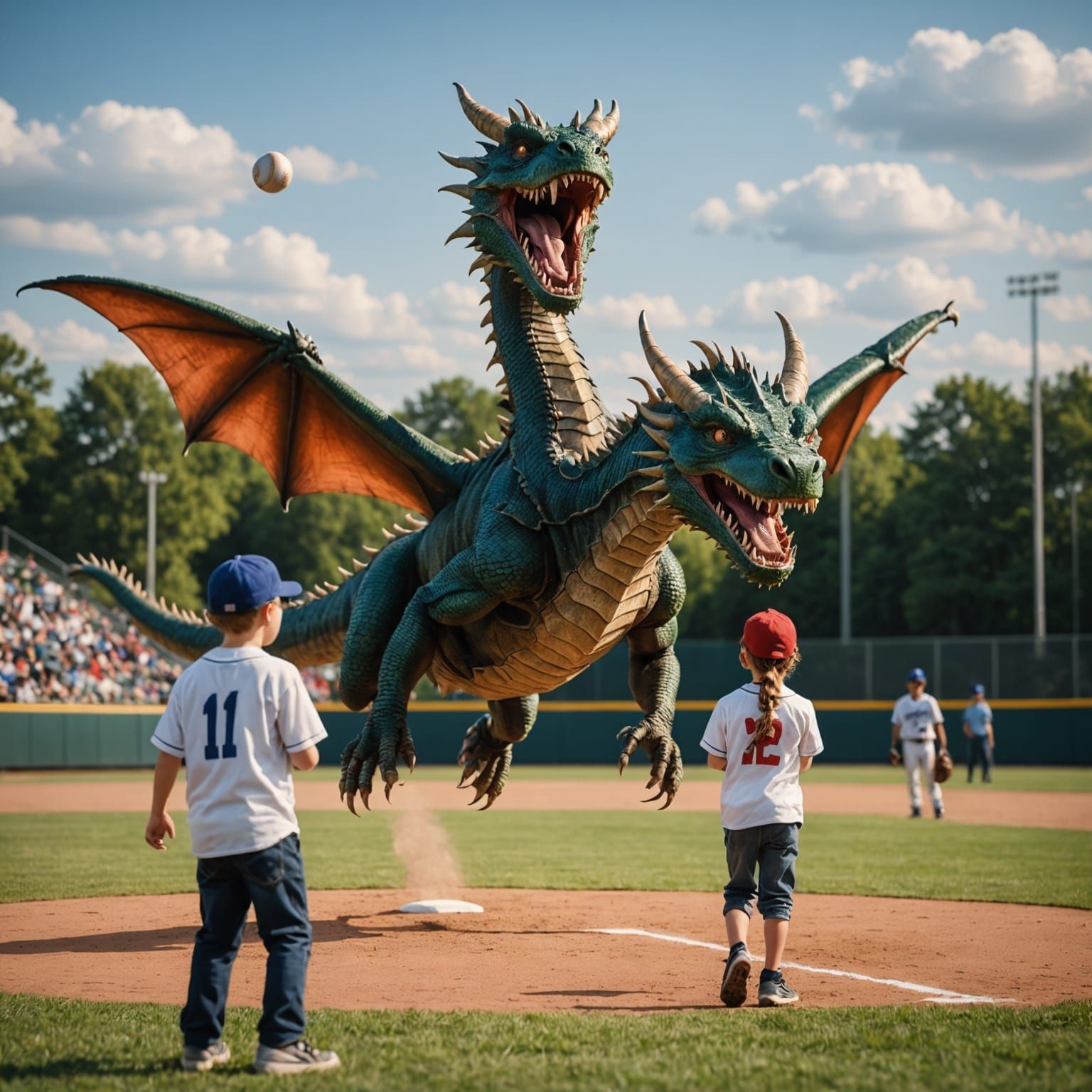 Dragon Soars Over Baseball Field in Stunning Photo Realism