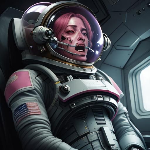 Astronaut's Agony Aboard Alien Ship: Horror Art