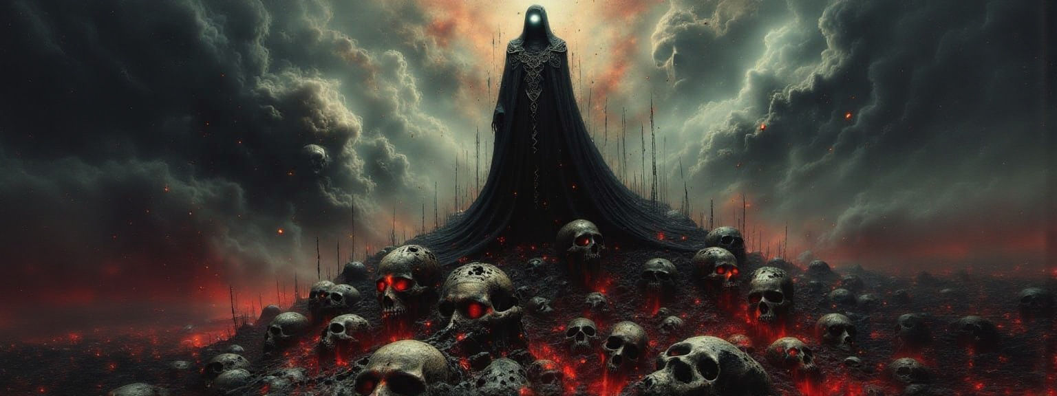 Viking Necromancer Warrior on Skull Mountain as Impasto Pain...