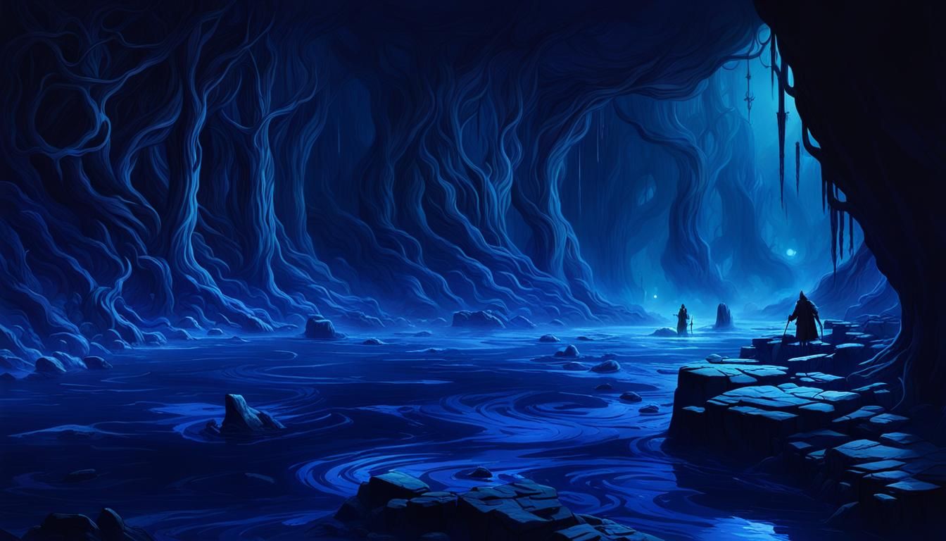 River Styx in a Dark Underworld Scene with Swirling Souls