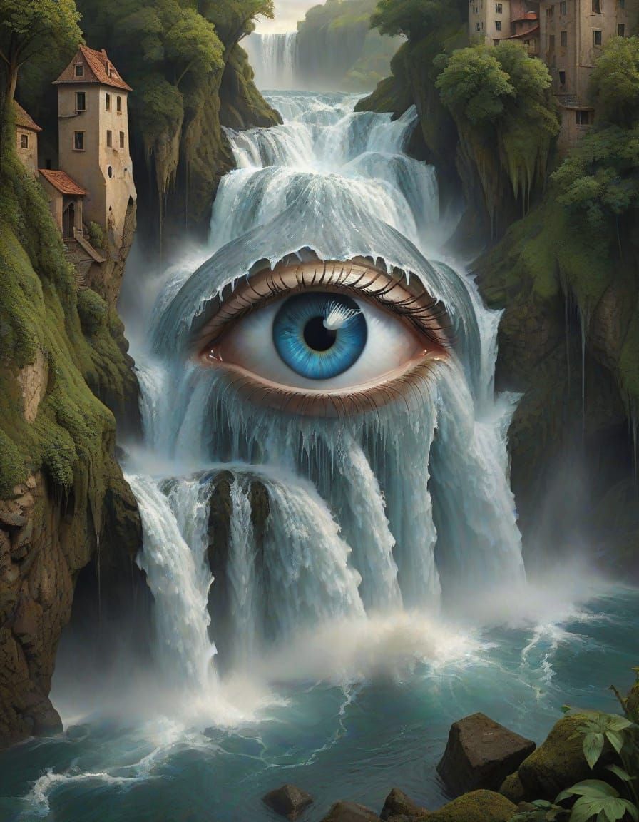 Eye in Fantasy Waterfall Scene