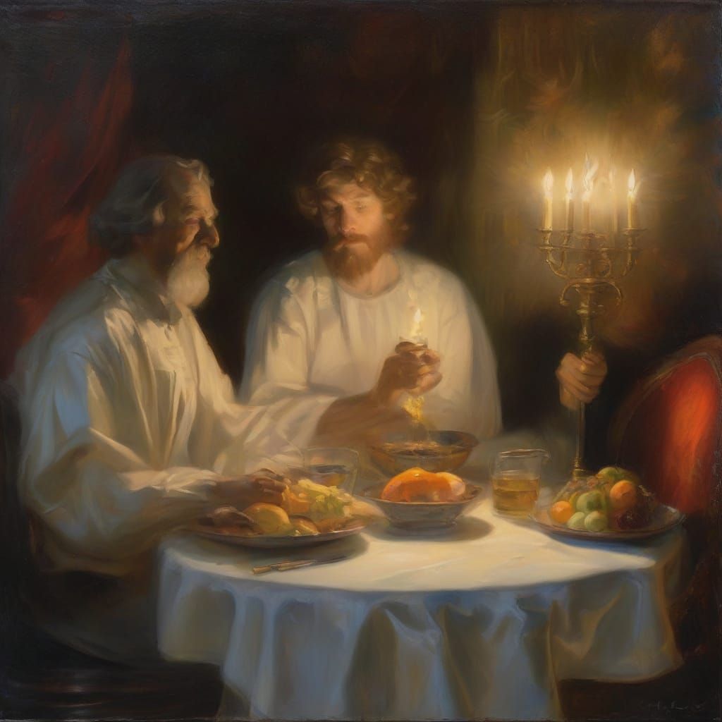 Ethereal Apparition at Dinner: A Baroque Oil Painting