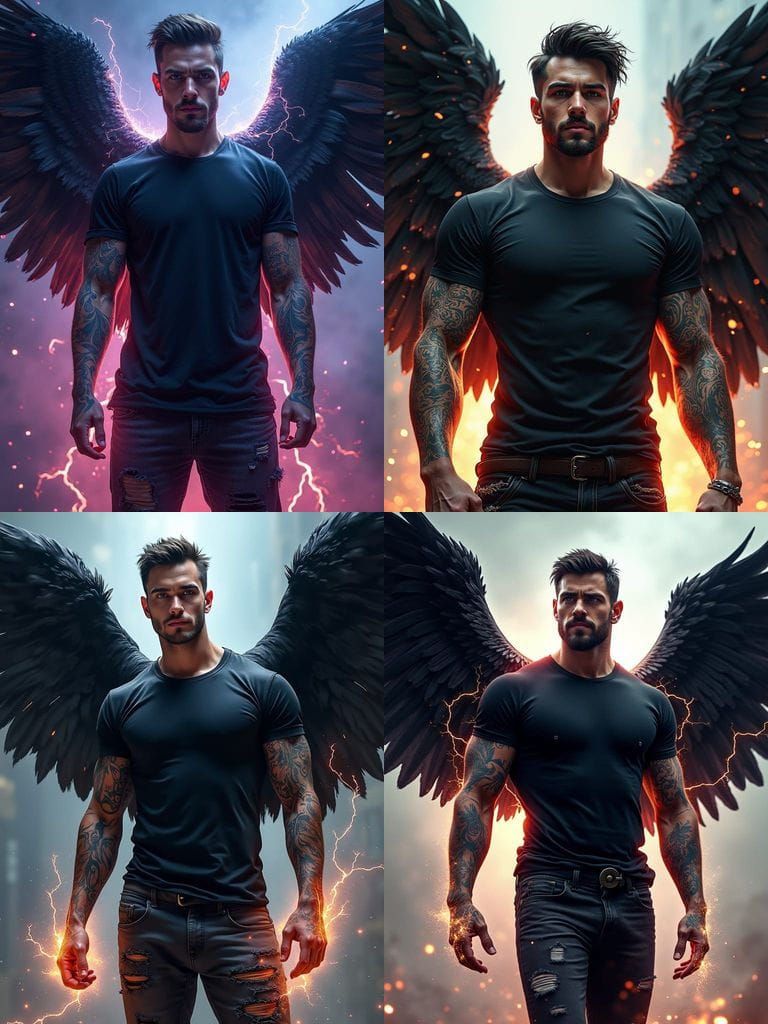 Hyperrealistic Dark Angel in Mid Shot with Intricately Detai...