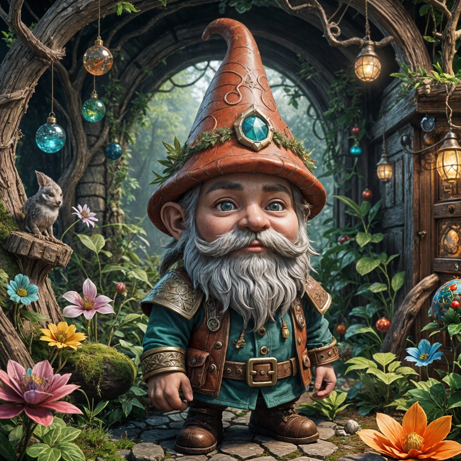 Chibi Christmas Gnome in Festive House Scene