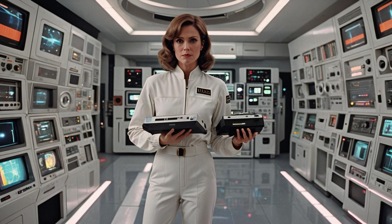 Retro-Futuristic Woman with VHS in Comic Book Style