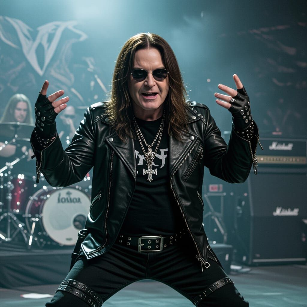 Ozzy Osbourne in Dark Heavy Metal Concert Style
