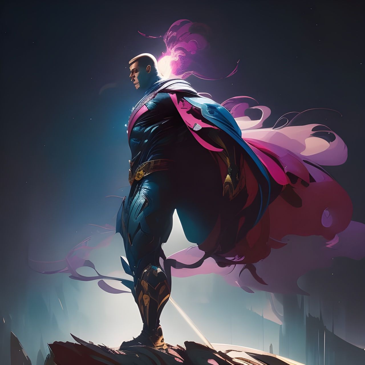 Cosmic Hero in Ethereal Energy, Digital Illustration