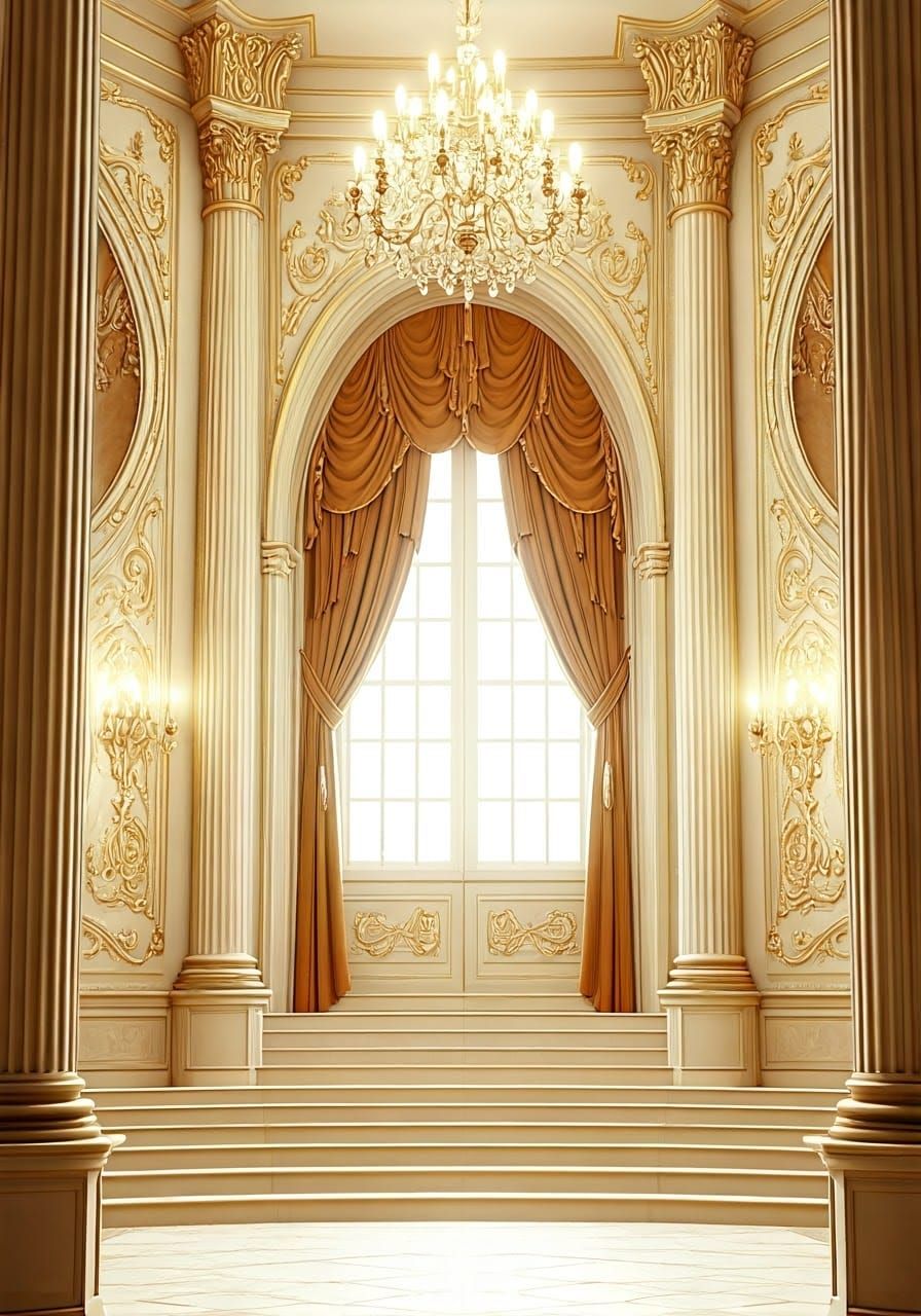 Luxurious Gold Victorian Background in 3D Anime Style