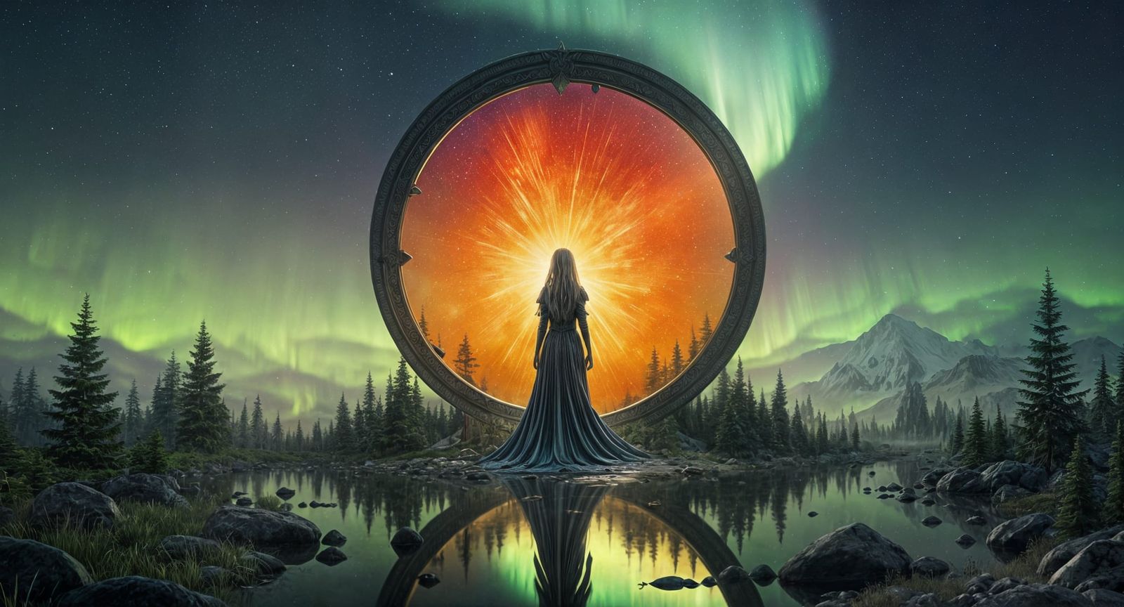 Surreal Yin-Yang Landscape Reflected in Midnight Mirror