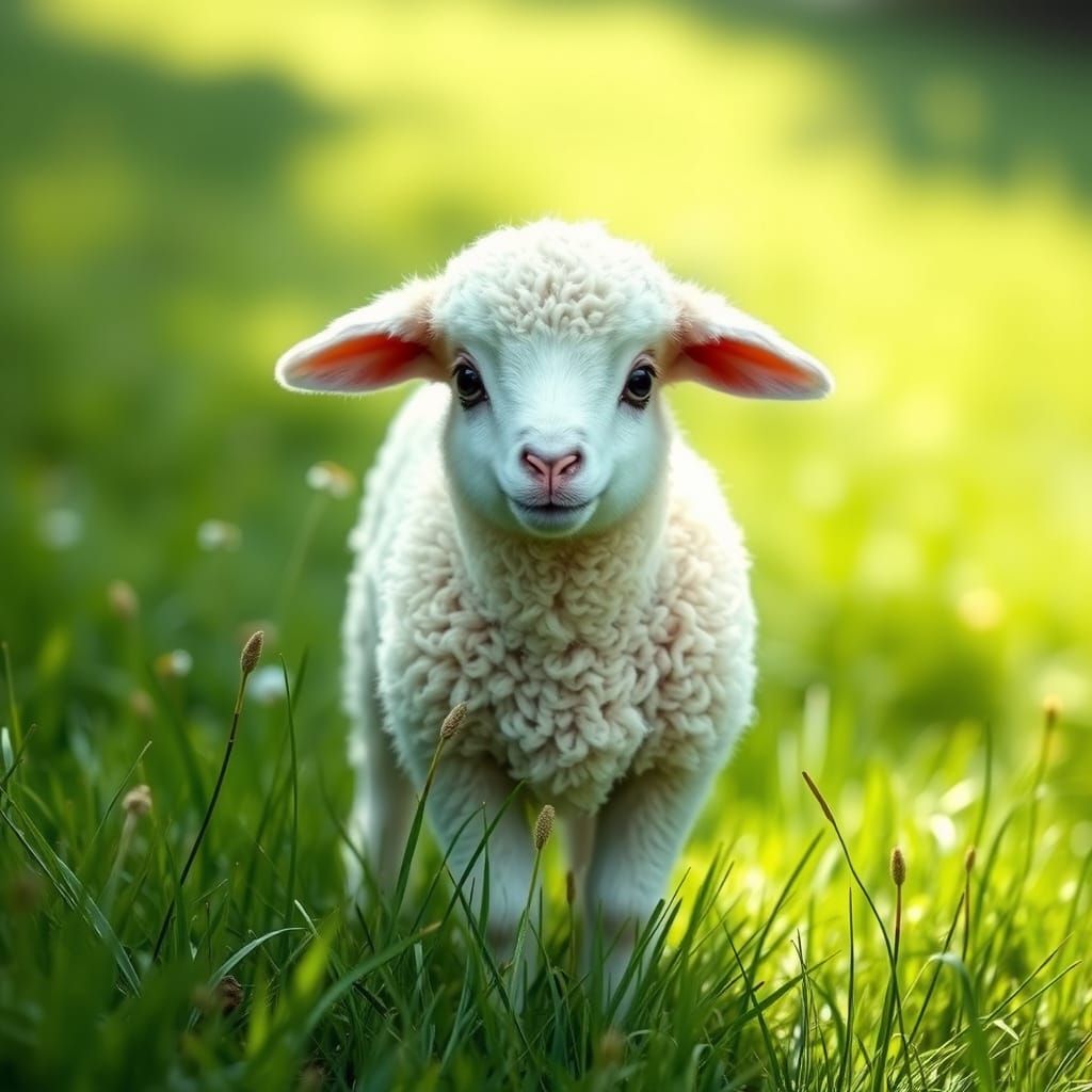 Lamb in Meadow: Whimsical Pastoral Scene