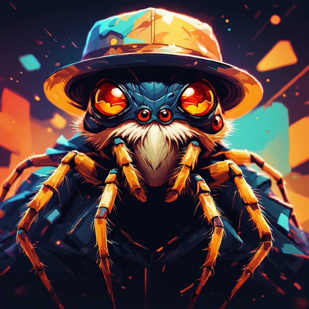 Cartoon Spider Portrait in Glitchcore Style