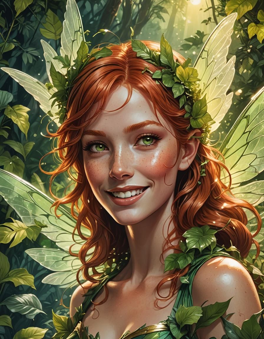 Redhead Fairy Portrait in Comic Book Art Style