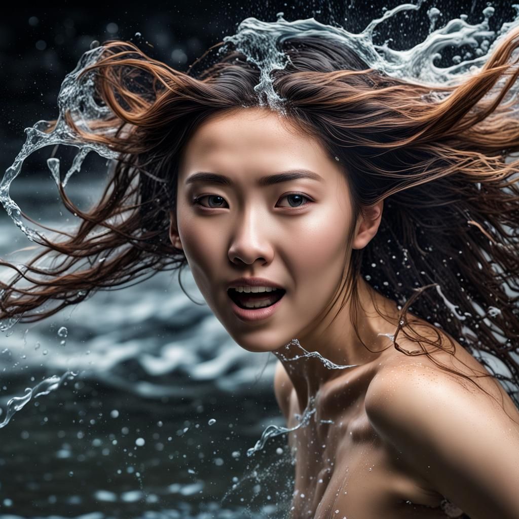 Hyperrealistic Image of an Asian Woman in Water