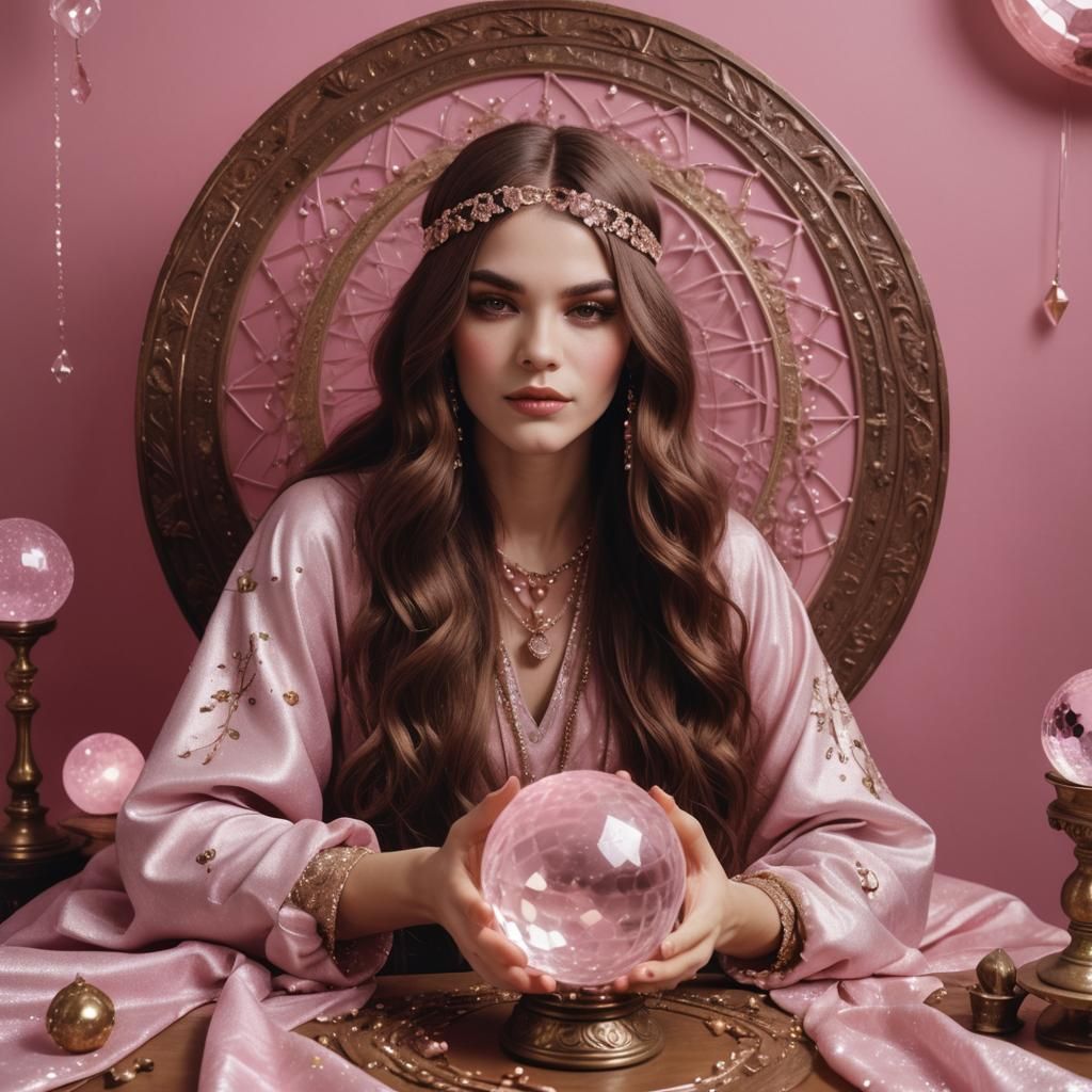 Fortune Teller with Pink Aesthetic and Crystal Ball