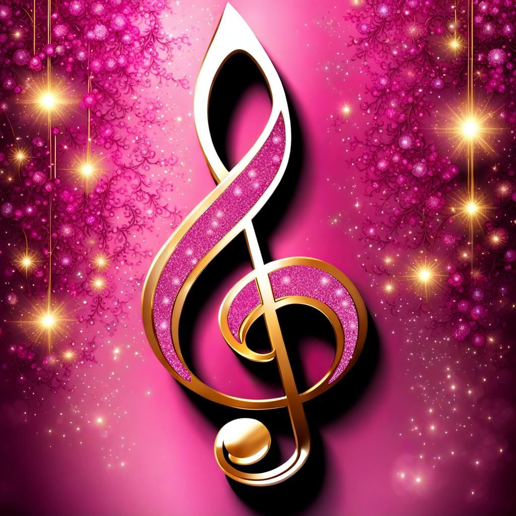 Golden Treble Clef on Glittering Pink Background