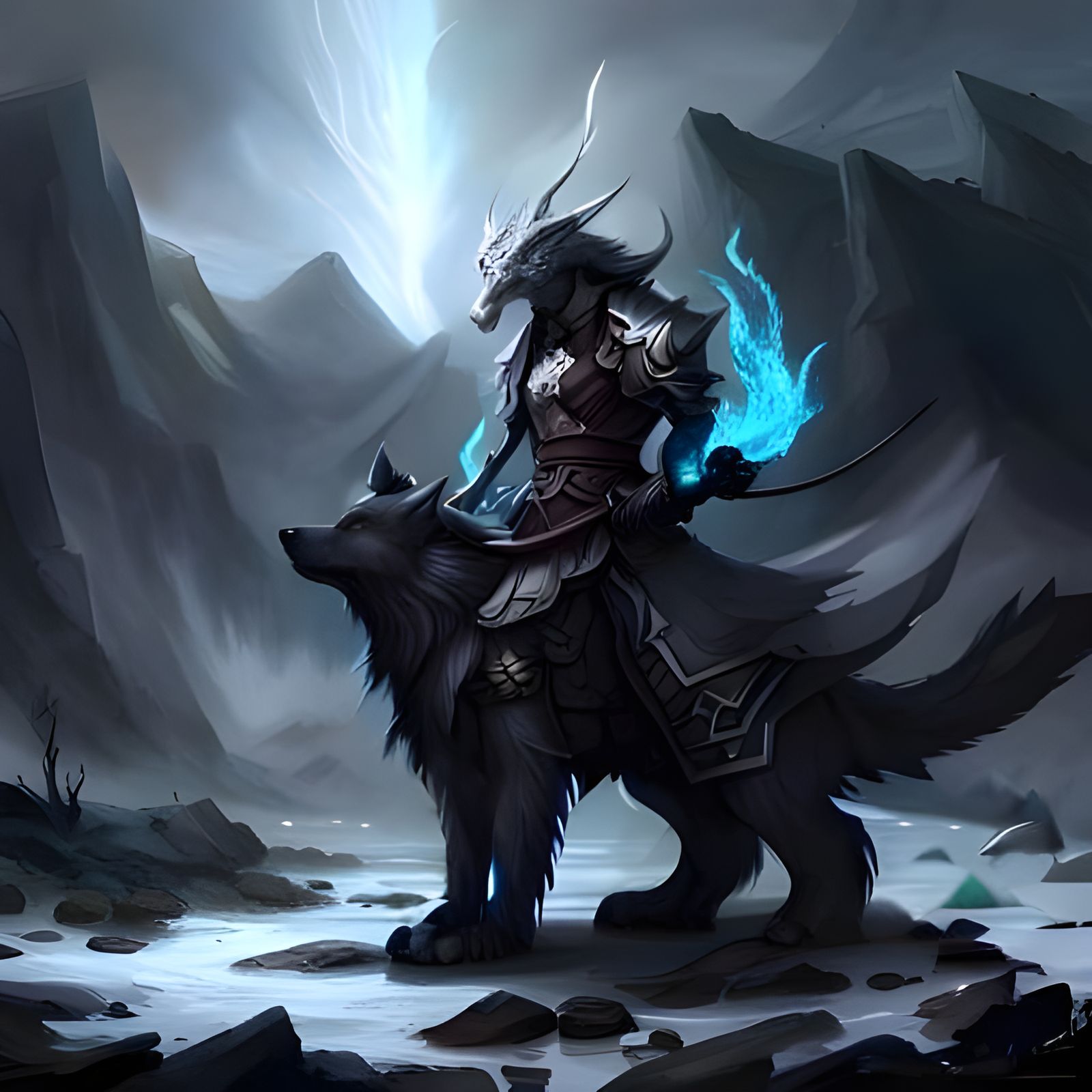 Epic Black Canine in Fantasy JRPG Landscape