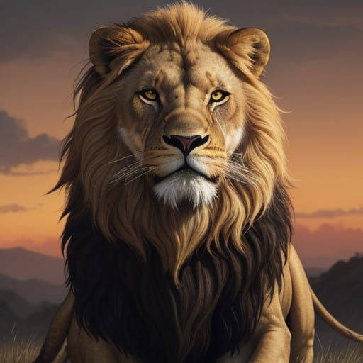 Golden Alpha Lion in Hyperrealistic Portrait