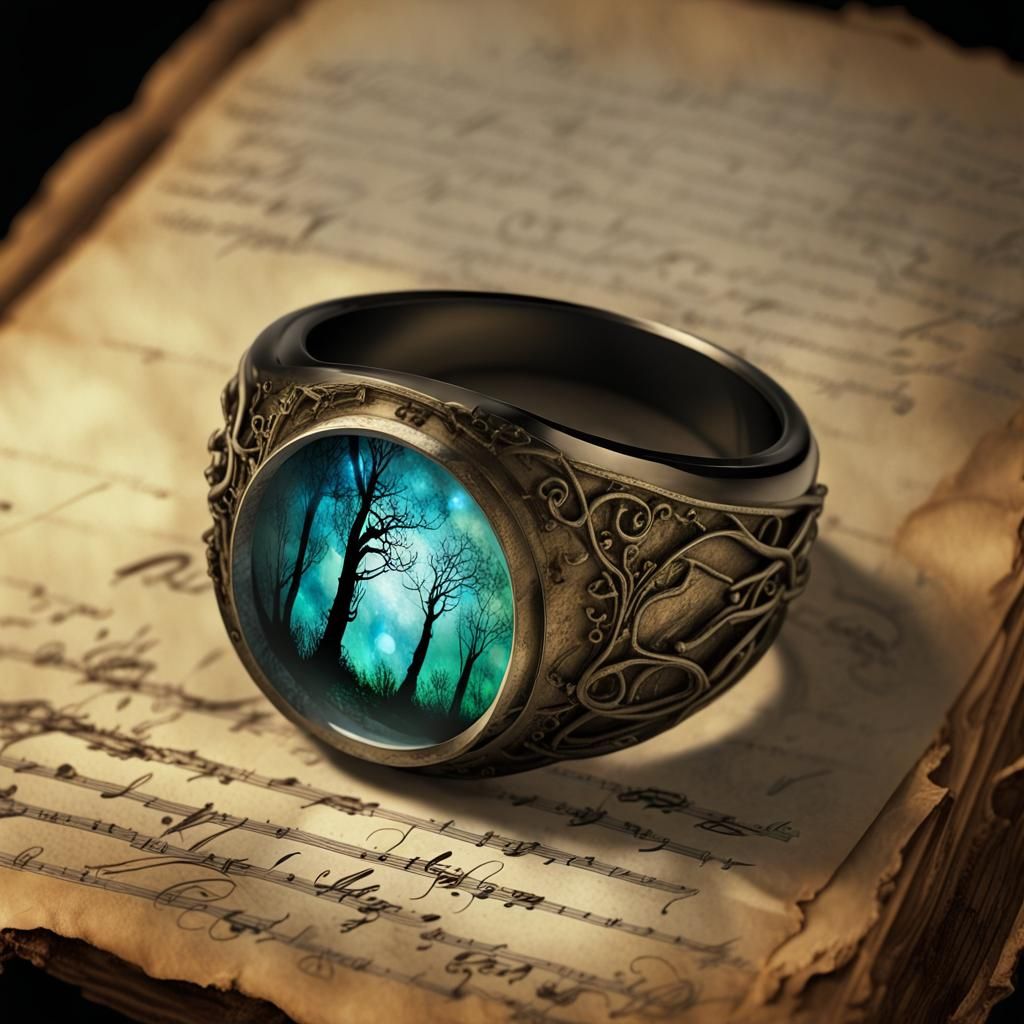Elven Class Ring with Glowing Forest Backdrop