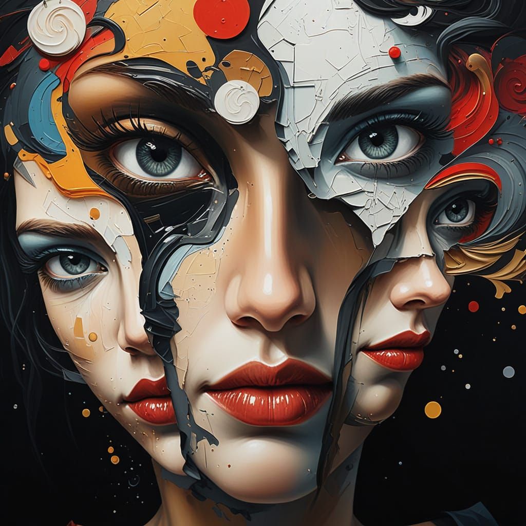 Surreal Anime-Inspired Portrait with Swirling Abstract Shape...