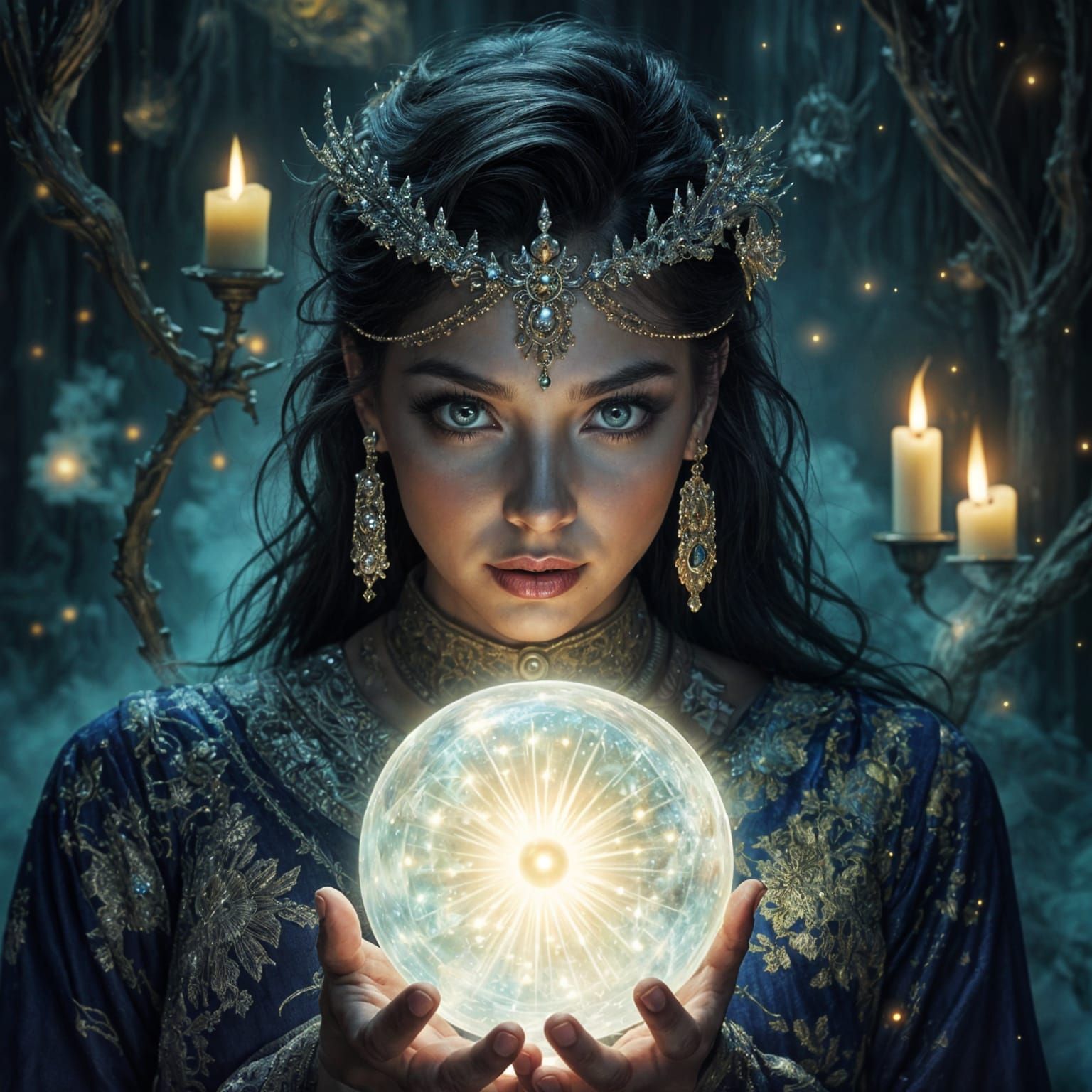 Enchanted Sorcerer Gazing into Crystal Ball