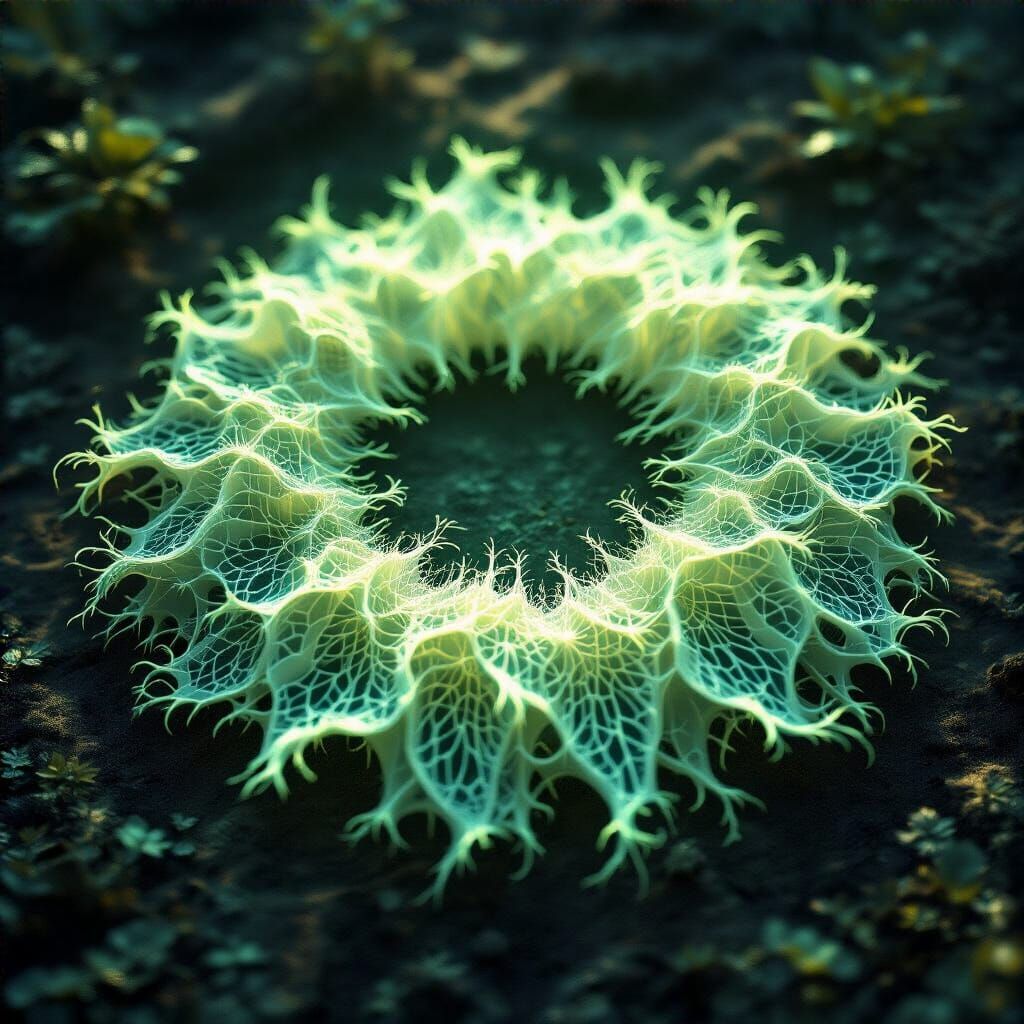 Bioluminescent Circular Network Radiating Ethereal Green Lig...