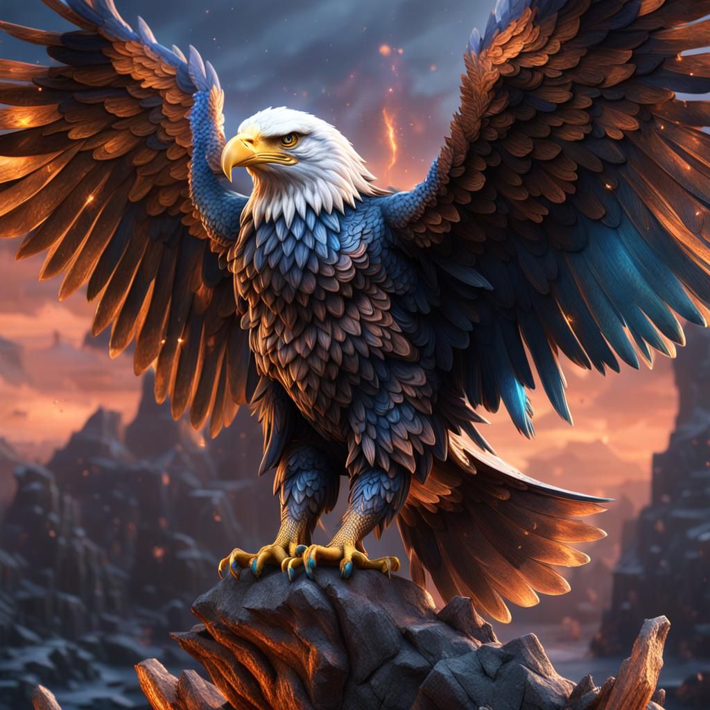 Ornate Crystal Eagle: Detailed Matte Painting