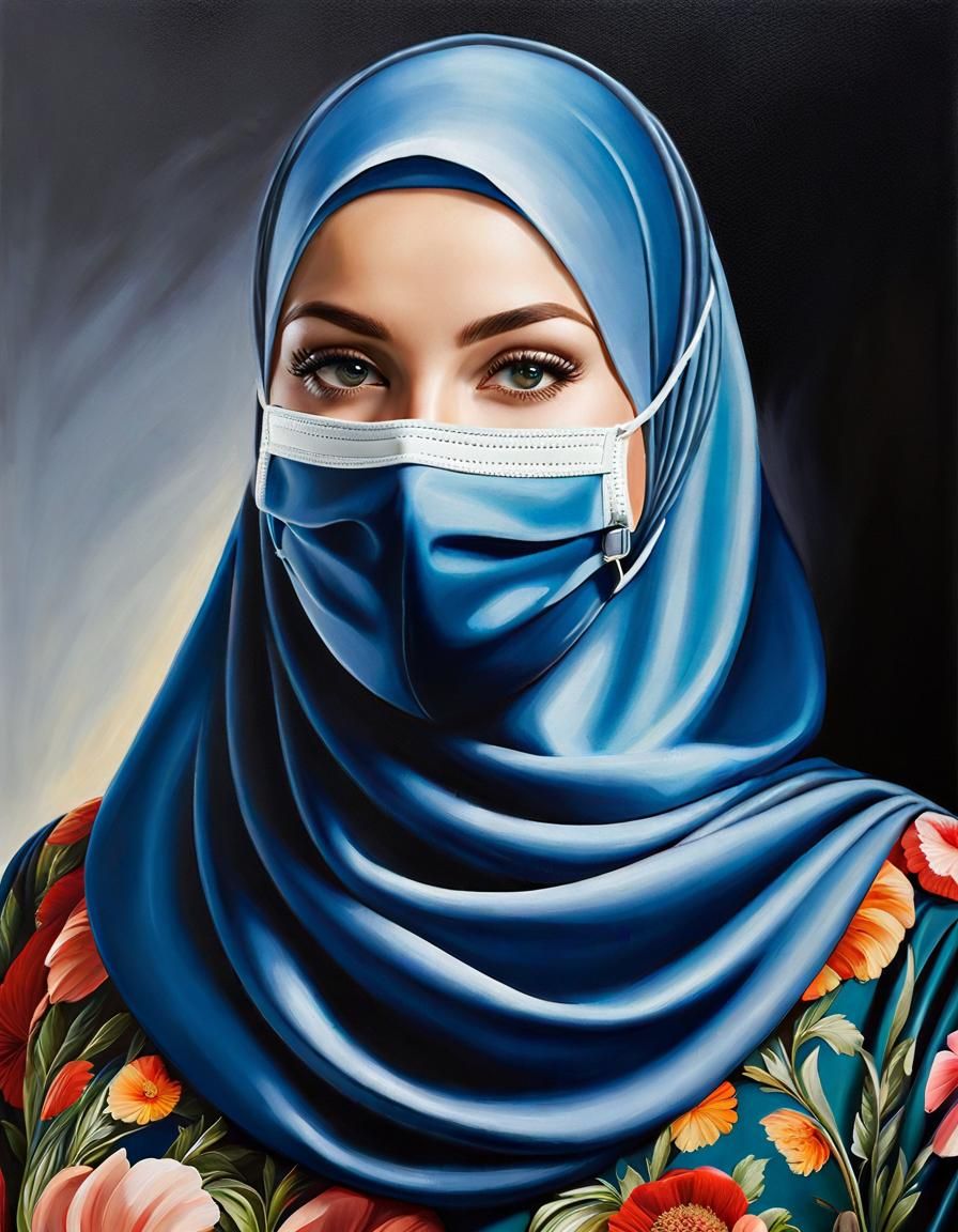 Beautiful Woman in Hijab: Hyperrealistic Oil Painting
