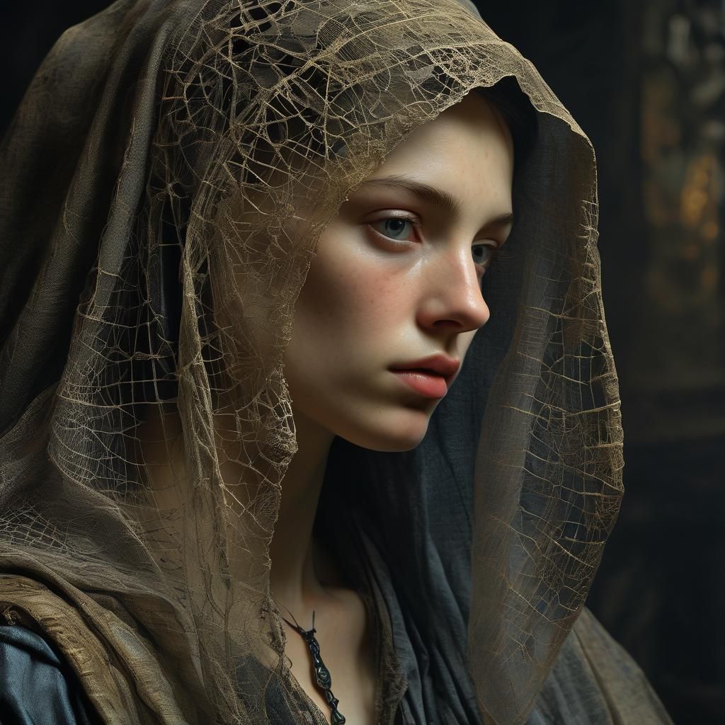 Mystical Veiled Woman Portrait in Surreal Style