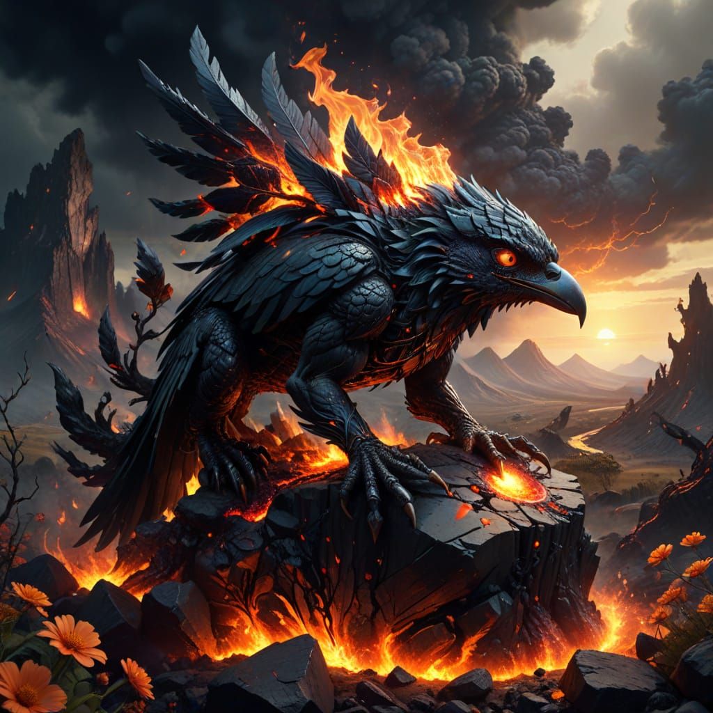 Obsidian Hand Holds Flaming Elemental Predator