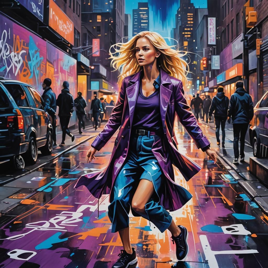 Elegant Woman in New York: Graffiti Art Style